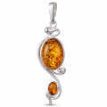 Baltic Honey Amber Pendant Necklace in Sterling Silver featuring a genuine honey Baltic amber gemstone set in polished 925 sterling silver, isolated on a white background.
