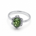 Brittany Baltic Green Amber Ring in Sterling Silver featuring genuine green Baltic amber gemstones set in polished 925 sterling silver, isolated on a white background.