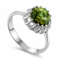 Megan Baltic Green Amber Ring in Sterling Silver featuring a genuine green Baltic amber gemstone set in polished 925 sterling silver, isolated on a white background.