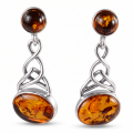 Deirdre Baltic Honey Amber Earrings in Sterling Silver featuring genuine honey Baltic amber gemstones set in polished 925 sterling silver, isolated on a white background.