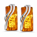 Baltic Honey Amber Rectangle Stud Earrings in Sterling Silver featuring genuine honey Baltic amber gemstones in a classic rectangular design, set in polished 925 sterling silver, isolated on a white background.