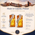Baltic Honey Amber Rectangle Stud Earrings in Sterling Silver infographic highlighting authentic honey Baltic amber, 925 sterling silver, handcrafted craftsmanship, earring dimensions, and Made in Gdańsk, Poland heritage.