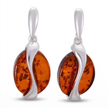 Liliana Baltic Honey Amber Earrings in Sterling Silver featuring genuine honey Baltic amber gemstones set in polished 925 sterling silver, isolated on a white background.