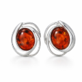 Marcelina Baltic Honey Amber Earrings in Sterling Silver featuring genuine honey Baltic amber gemstones set in polished 925 sterling silver, isolated on a white background.