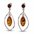 Sandra Baltic Honey Amber Earrings in Sterling Silver featuring genuine honey Baltic amber gemstones set in polished 925 sterling silver, isolated on a white background.