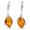 Nadia Baltic Honey Amber Earrings in Sterling Silver featuring genuine honey Baltic amber gemstones set in polished 925 sterling silver, isolated on a white background.