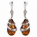 Zuzanna Baltic Honey Amber Earrings in Sterling Silver featuring genuine honey Baltic amber gemstones set in polished 925 sterling silver, isolated on a white background.