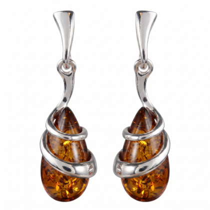 Zuzanna Baltic Honey Amber Earrings in Sterling Silver featuring genuine honey Baltic amber gemstones set in polished 925 sterling silver, isolated on a white background.