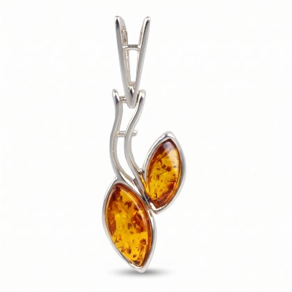 Julianne Baltic Honey Amber Pendant in Sterling Silver featuring a genuine honey Baltic amber gemstone set in polished 925 sterling silver, isolated on a white background.