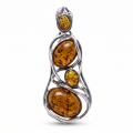 Taylor Baltic Honey Amber Pendant in Sterling Silver featuring a genuine honey Baltic amber gemstone set in polished 925 sterling silver, isolated on a white background.