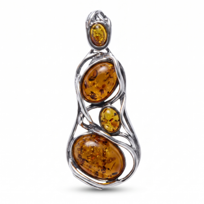 Taylor Baltic Honey Amber Pendant in Sterling Silver featuring a genuine honey Baltic amber gemstone set in polished 925 sterling silver, isolated on a white background.