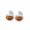 Madelyn Baltic Amber Earrings in Sterling Silver featuring genuine Baltic amber gemstones set in polished 925 sterling silver, isolated on a white background.