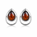 Lina Baltic Honey Amber Earrings in Sterling Silver featuring genuine honey Baltic amber gemstones set in polished 925 sterling silver, isolated on a white background.
