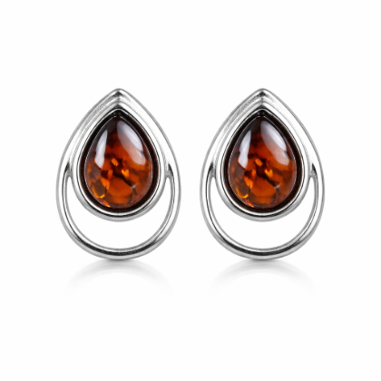 Lina Baltic Honey Amber Earrings in Sterling Silver featuring genuine honey Baltic amber gemstones set in polished 925 sterling silver, isolated on a white background.