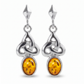 Theresa Baltic Honey Amber Earrings in Sterling Silver featuring genuine honey Baltic amber gemstones set in polished 925 sterling silver, isolated on a white background.