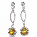 Grace Baltic Honey Amber Earrings in Sterling Silver featuring genuine honey Baltic amber gemstones set in polished 925 sterling silver, isolated on a white background.