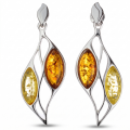 Jennifer Baltic Honey Amber Earrings in Sterling Silver featuring genuine honey Baltic amber gemstones set in polished 925 sterling silver, isolated on a white background.