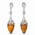 Jennifer Baltic Honey Amber Earrings in Sterling Silver featuring genuine honey Baltic amber gemstones set in polished 925 sterling silver, isolated on a white background.