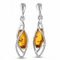 Milena Baltic Honey Amber Earrings in Sterling Silver featuring genuine honey Baltic amber gemstones set in polished 925 sterling silver, isolated on a white background.