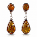 Shannon Baltic Honey Amber Earrings in Sterling Silver featuring genuine honey Baltic amber gemstones set in polished 925 sterling silver, isolated on a white background.