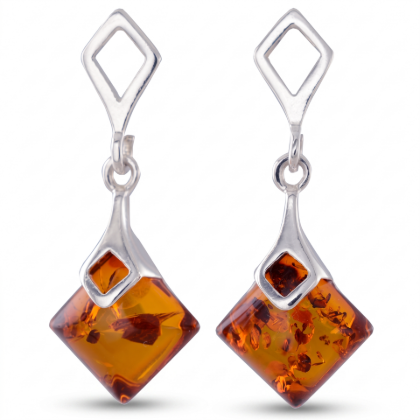 Simone Baltic Honey Amber Earrings in Sterling Silver featuring genuine honey Baltic amber gemstones set in polished 925 sterling silver, isolated on a white background.