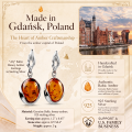 Simone Baltic Honey Amber Earrings in Sterling Silver infographic highlighting authentic honey Baltic amber, 925 sterling silver, handcrafted craftsmanship, earring dimensions, and Made in Gdańsk, Poland heritageSimone Baltic Honey Amber Earrings in Sterling Silver infographic highlighting authentic honey Baltic amber, 925 sterling silver, handcrafted craftsmanship, earring dimensions, and Made in Gdańsk, Poland heritage..
