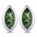 Harper Baltic Green Amber Earrings in Sterling Silver featuring genuine green Baltic amber gemstones set in polished 925 sterling silver, isolated on a white background.