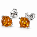 Baltic Honey Amber Petal Round Stud Earrings in Sterling Silver featuring genuine honey Baltic amber round gemstones in a petal-inspired design, set in polished 925 sterling silver, isolated on a white background.