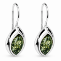 Penelope Baltic Green Amber Earrings in Sterling Silver featuring genuine green Baltic amber gemstones set in polished 925 sterling silver, isolated on a white background.
