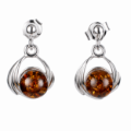 Katie Baltic Honey Amber Earrings in Sterling Silver featuring genuine honey Baltic amber gemstones set in polished 925 sterling silver, isolated on a white background.