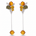 Victoria Multicolor Baltic Amber Earrings in Sterling Silver featuring genuine multicolor Baltic amber gemstones in honey, cognac, lemon, and green tones, set in polished 925 sterling silver, isolated on a white background.