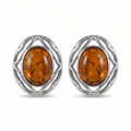 Leah Baltic Honey Amber Earrings in Sterling Silver featuring genuine honey Baltic amber gemstones set in polished 925 sterling silver, isolated on a white background.