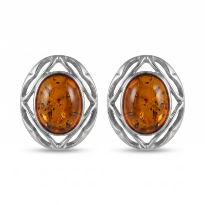 Leah Baltic Honey Amber Earrings in Sterling Silver featuring genuine honey Baltic amber gemstones set in polished 925 sterling silver, isolated on a white background.