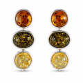 Anna Multicolor Baltic Amber Earrings in Sterling Silver featuring genuine multicolor Baltic amber gemstones in honey, cognac, lemon, and green tones, set in polished 925 sterling silver, isolated on a white background.