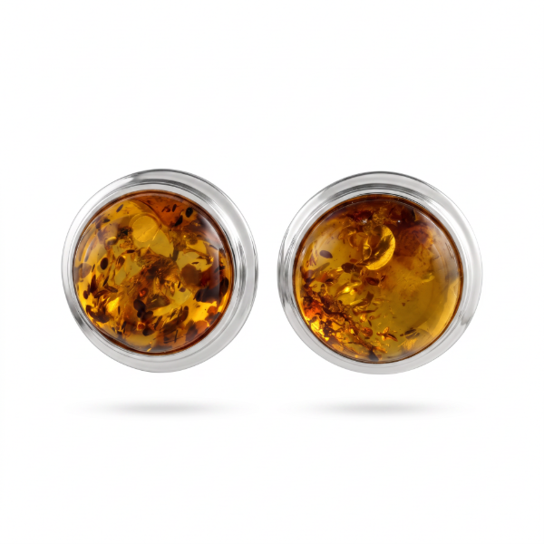 Savannah Baltic Honey Amber Earrings in Sterling Silver featuring genuine honey Baltic amber gemstones set in polished 925 sterling silver, isolated on a white background.