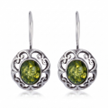Camila Baltic Green Amber Drop Earrings in Sterling Silver featuring genuine green Baltic amber gemstones set in polished 925 sterling silver, isolated on a white background.