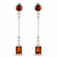 Ariana Baltic Honey Amber Earrings in Sterling Silver featuring genuine honey Baltic amber gemstones set in polished 925 sterling silver, isolated on a white background.