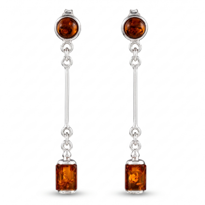 Ariana Baltic Honey Amber Earrings in Sterling Silver featuring genuine honey Baltic amber gemstones set in polished 925 sterling silver, isolated on a white background.