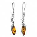 Genesis Baltic Honey Amber Earrings in Sterling Silver featuring genuine honey Baltic amber gemstones set in polished 925 sterling silver, isolated on a white background.