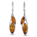 Aurora Baltic Honey Amber Earrings in Sterling Silver featuring genuine honey Baltic amber gemstones set in polished 925 sterling silver, isolated on a white background.