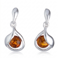 Sienna Baltic Honey Amber Earrings in Sterling Silver featuring genuine honey Baltic amber gemstones set in polished 925 sterling silver, isolated on a white background.