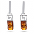 Aretha Baltic Honey Amber Earrings in Sterling Silver featuring genuine honey Baltic amber gemstones set in polished 925 sterling silver, isolated on a white background.