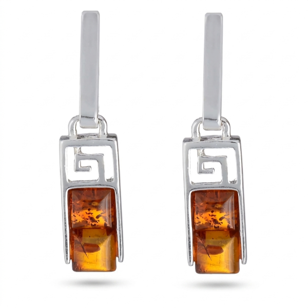 Aretha Baltic Honey Amber Earrings in Sterling Silver featuring genuine honey Baltic amber gemstones set in polished 925 sterling silver, isolated on a white background.