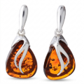 Yvonne Baltic Honey Amber Earrings in Sterling Silver featuring genuine honey Baltic amber gemstones set in polished 925 sterling silver, isolated on a white background.