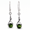Chiara Baltic Green Amber Earrings in Sterling Silver featuring genuine green Baltic amber gemstones set in polished 925 sterling silver, isolated on a white background.