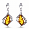 Amy Baltic Honey Amber Earrings in Sterling Silver featuring genuine honey Baltic amber gemstones set in polished 925 sterling silver, isolated on a white background.