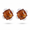 Ellie Baltic Honey Amber Earrings in Sterling Silver featuring genuine honey Baltic amber gemstones set in polished 925 sterling silver, isolated on a white background.