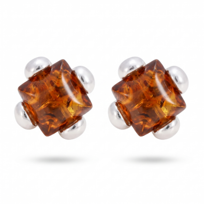 Ellie Baltic Honey Amber Earrings in Sterling Silver featuring genuine honey Baltic amber gemstones set in polished 925 sterling silver, isolated on a white background.