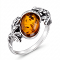 Dara Baltic Honey Amber Ring in Sterling Silver featuring a genuine honey Baltic amber gemstone set in polished 925 sterling silver, isolated on a white background.
