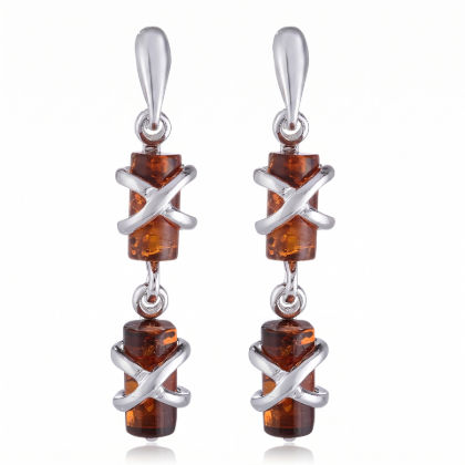 Gina Baltic Honey Amber Earrings in Sterling Silver featuring genuine honey Baltic amber gemstones set in polished 925 sterling silver, isolated on a white background.
